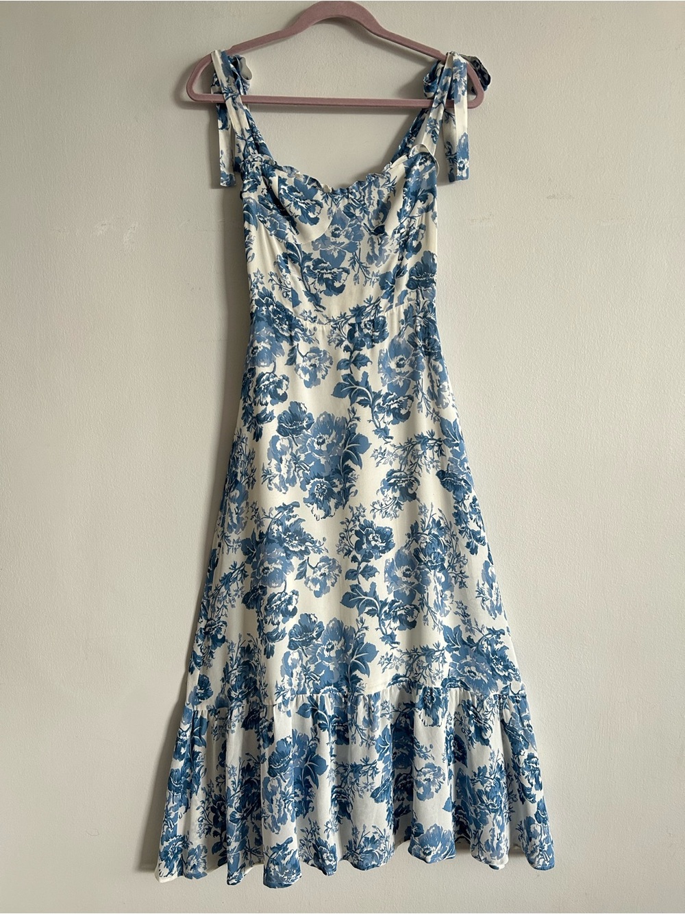 Reformation Nikita Dress White and Blue Floral Tie-Strap Midi Dress - Picture 3 of 16